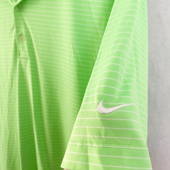 Men's Nike Golf tour performance Neon Green White Stripe Polo shirt Size L - Picture 5 of 11
